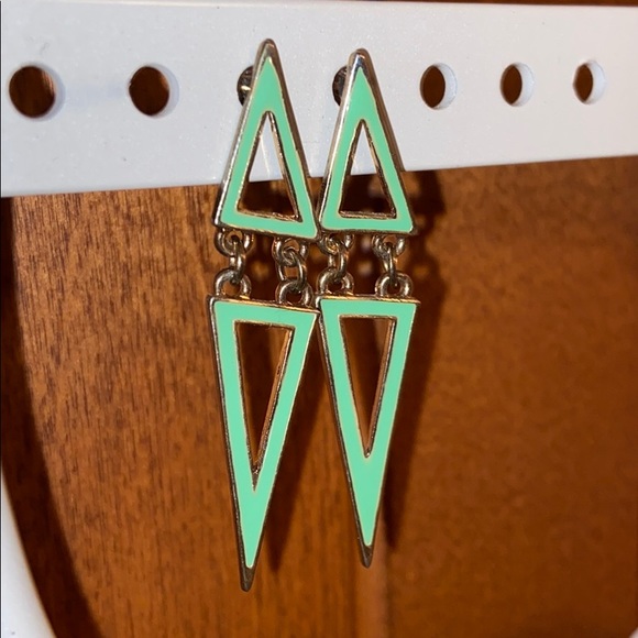Funky Green Triangle Earrings - Picture 3 of 3